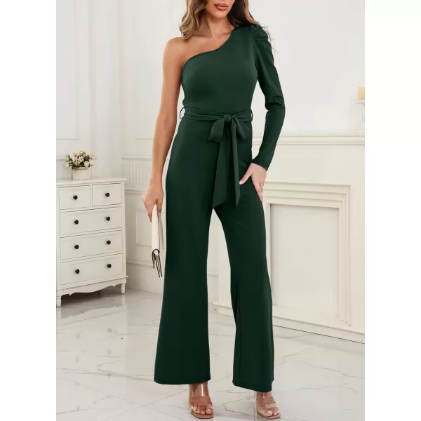 Happy Sailed Womens Dressy Jumpsuits Fall Fashion Trends One Shoulder Puff Sleeve Waist Belted Wide Leg Pant Romper Jumpsuit