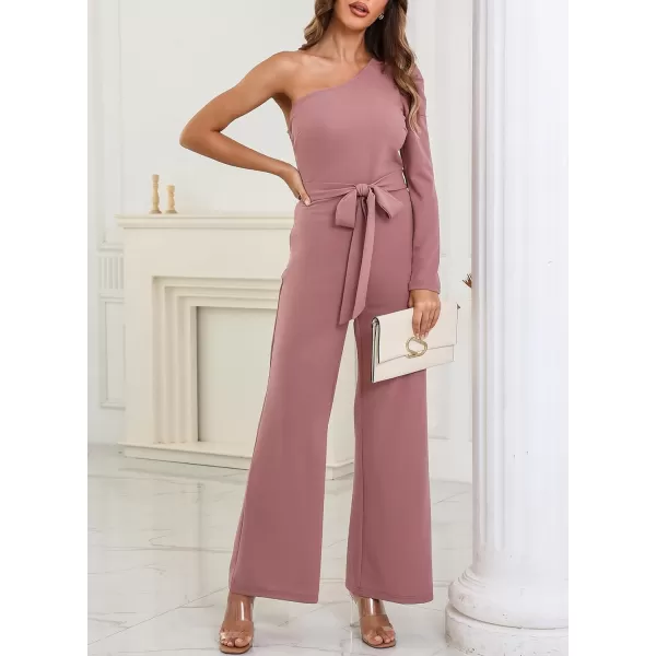 Happy Sailed Womens Dressy Jumpsuits Fall Fashion Trends One Shoulder Puff Sleeve Waist Belted Wide Leg Pant Romper Jumpsuit