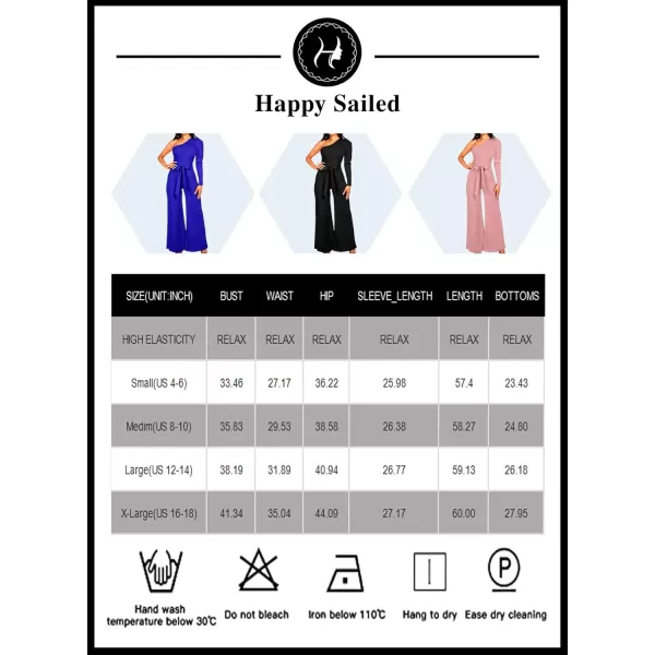 Happy Sailed Womens Dressy Jumpsuits Fall Fashion Trends One Shoulder Puff Sleeve Waist Belted Wide Leg Pant Romper Jumpsuit