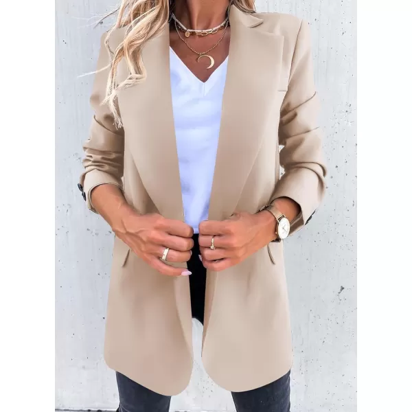 Happy Sailed Womens Fashion Belted Blazer Open Front Long Sleeve Office Blazer Bussiness Casual Jackets Work Suit with Pocket