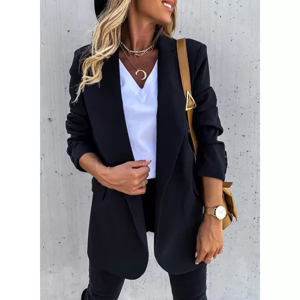 Happy Sailed Womens Fashion Belted Blazer Open Front Long Sleeve Office Blazer Bussiness Casual Jackets Work Suit with Pocket