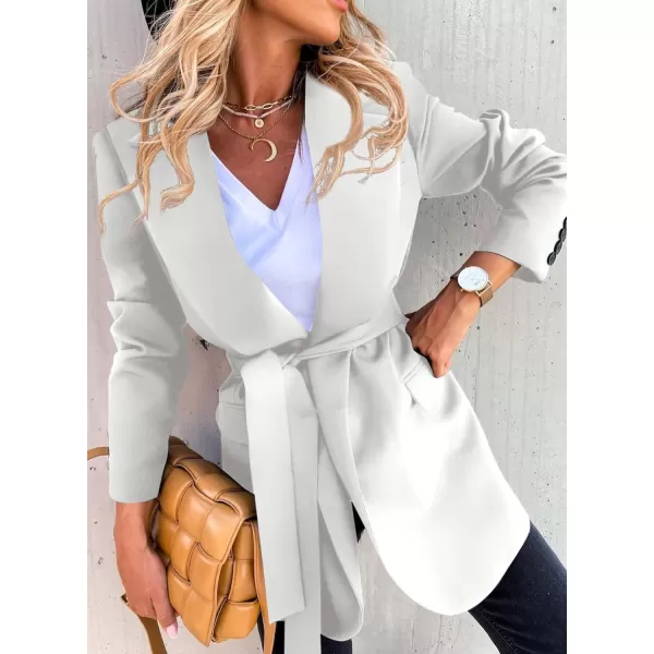 Happy Sailed Womens Fashion Belted Blazer Open Front Long Sleeve Office Blazer Bussiness Casual Jackets Work Suit with Pocket