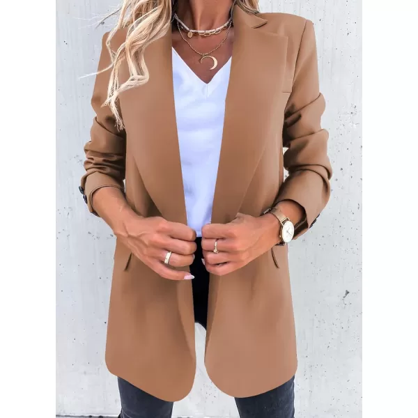 Happy Sailed Womens Fashion Belted Blazer Open Front Long Sleeve Office Blazer Bussiness Casual Jackets Work Suit with Pocket