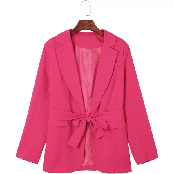 Happy Sailed Womens Fashion Belted Blazer Open Front Long Sleeve Office Blazer Bussiness Casual Jackets Work Suit with Pocket