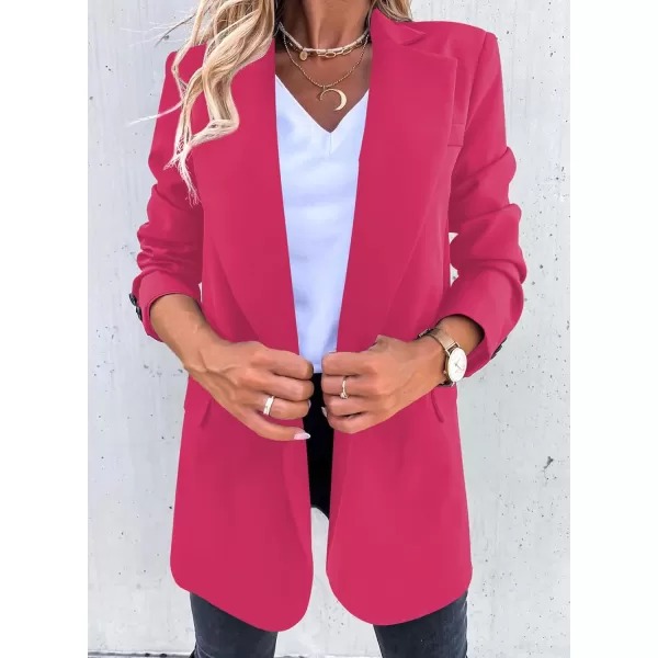 Happy Sailed Womens Fashion Belted Blazer Open Front Long Sleeve Office Blazer Bussiness Casual Jackets Work Suit with Pocket
