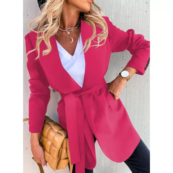 Happy Sailed Womens Fashion Belted Blazer Open Front Long Sleeve Office Blazer Bussiness Casual Jackets Work Suit with Pocket