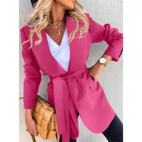 Happy Sailed Womens Fashion Belted Blazer Open Front Long Sleeve Office Blazer Bussiness Casual Jackets Work Suit with Pocket