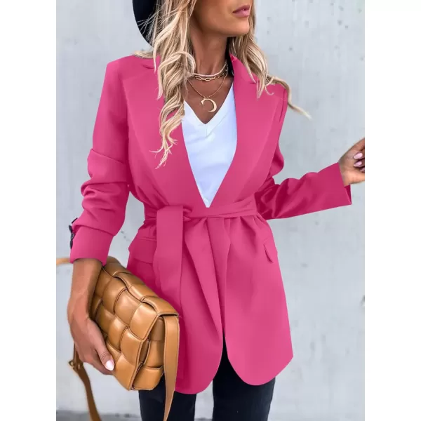 Happy Sailed Womens Fashion Belted Blazer Open Front Long Sleeve Office Blazer Bussiness Casual Jackets Work Suit with Pocket