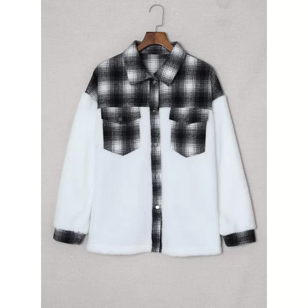 Happy Sailed Womens Flannel Plaid Contrast Fuzzy Fleece Jackets Long Sleeve Button Down Cozy Sherpa Jacket Outwear Coats