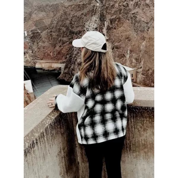Happy Sailed Womens Flannel Plaid Contrast Fuzzy Fleece Jackets Long Sleeve Button Down Cozy Sherpa Jacket Outwear Coats