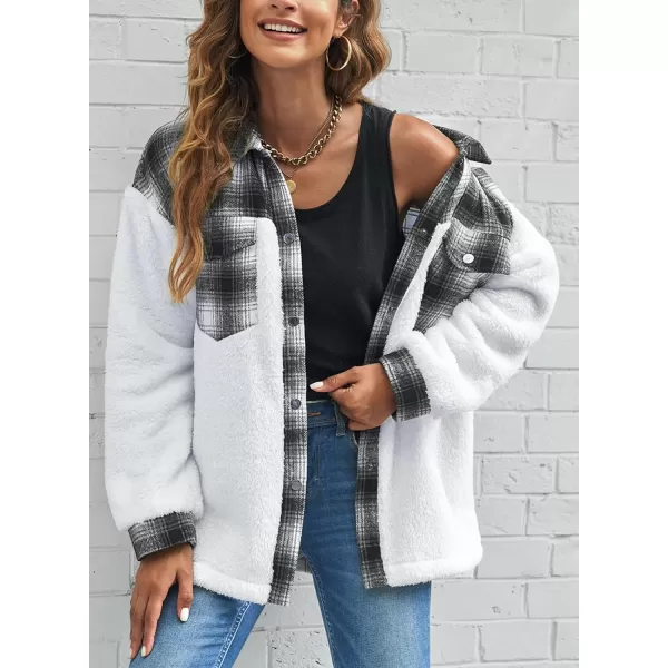 Happy Sailed Womens Flannel Plaid Contrast Fuzzy Fleece Jackets Long Sleeve Button Down Cozy Sherpa Jacket Outwear Coats