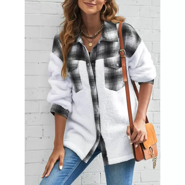 Happy Sailed Womens Flannel Plaid Contrast Fuzzy Fleece Jackets Long Sleeve Button Down Cozy Sherpa Jacket Outwear Coats