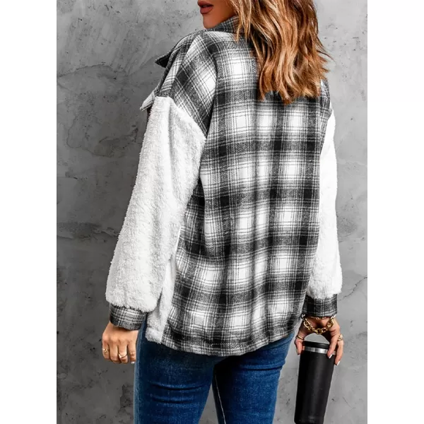 Happy Sailed Womens Flannel Plaid Contrast Fuzzy Fleece Jackets Long Sleeve Button Down Cozy Sherpa Jacket Outwear Coats