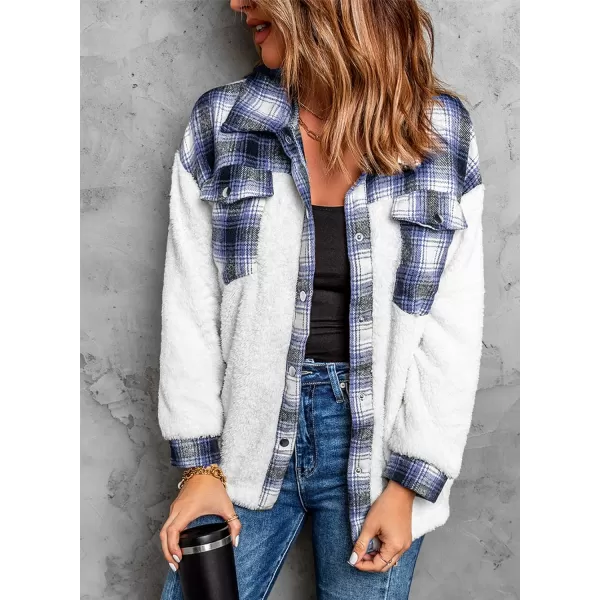 Happy Sailed Womens Flannel Plaid Contrast Fuzzy Fleece Jackets Long Sleeve Button Down Cozy Sherpa Jacket Outwear Coats