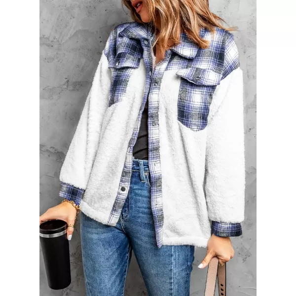 Happy Sailed Womens Flannel Plaid Contrast Fuzzy Fleece Jackets Long Sleeve Button Down Cozy Sherpa Jacket Outwear Coats
