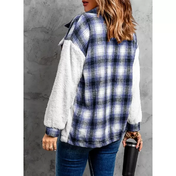 Happy Sailed Womens Flannel Plaid Contrast Fuzzy Fleece Jackets Long Sleeve Button Down Cozy Sherpa Jacket Outwear Coats