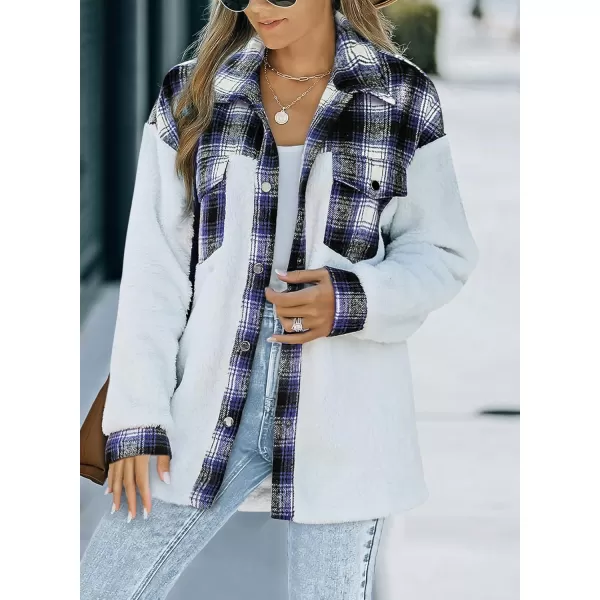 Happy Sailed Womens Flannel Plaid Contrast Fuzzy Fleece Jackets Long Sleeve Button Down Cozy Sherpa Jacket Outwear Coats