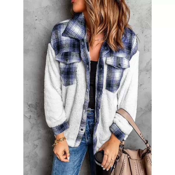 Happy Sailed Womens Flannel Plaid Contrast Fuzzy Fleece Jackets Long Sleeve Button Down Cozy Sherpa Jacket Outwear Coats