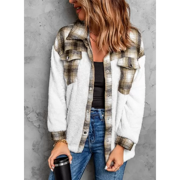 Happy Sailed Womens Flannel Plaid Contrast Fuzzy Fleece Jackets Long Sleeve Button Down Cozy Sherpa Jacket Outwear Coats