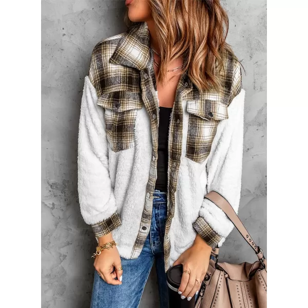 Happy Sailed Womens Flannel Plaid Contrast Fuzzy Fleece Jackets Long Sleeve Button Down Cozy Sherpa Jacket Outwear Coats