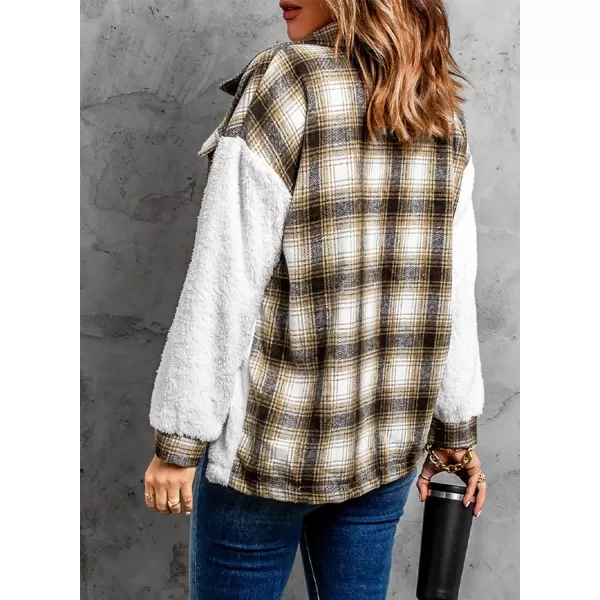 Happy Sailed Womens Flannel Plaid Contrast Fuzzy Fleece Jackets Long Sleeve Button Down Cozy Sherpa Jacket Outwear Coats