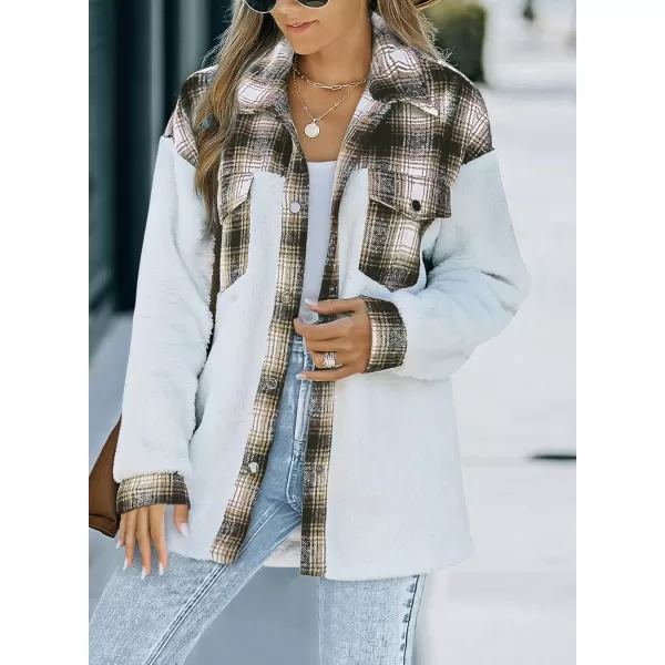 Happy Sailed Womens Flannel Plaid Contrast Fuzzy Fleece Jackets Long Sleeve Button Down Cozy Sherpa Jacket Outwear Coats