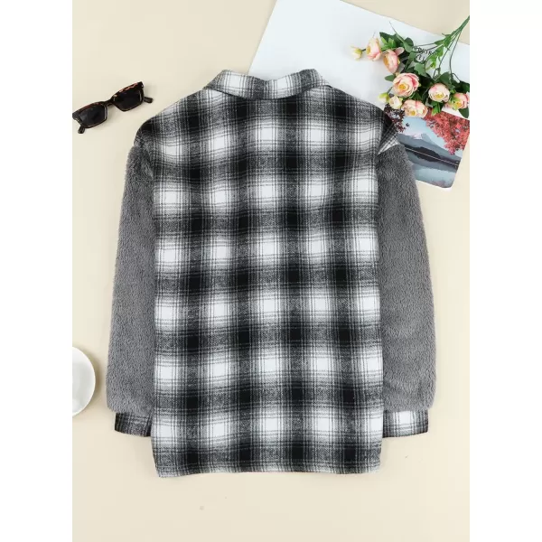 Happy Sailed Womens Flannel Plaid Contrast Fuzzy Fleece Jackets Long Sleeve Button Down Cozy Sherpa Jacket Outwear Coats
