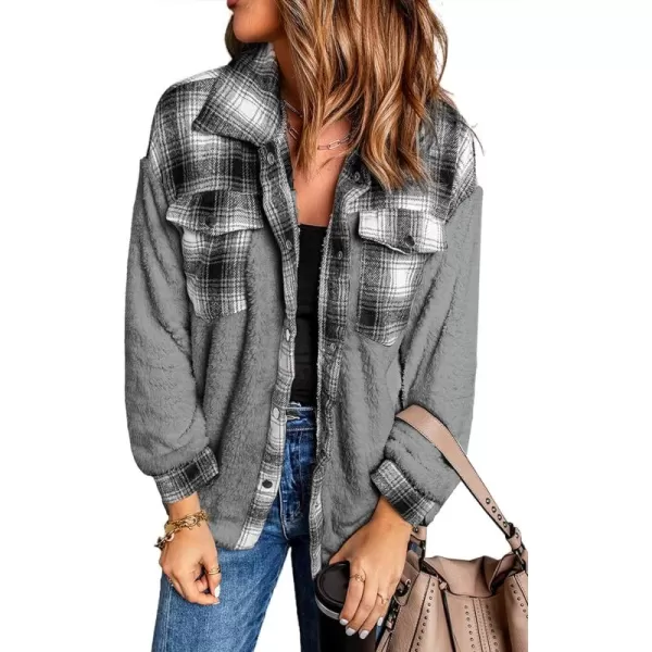 Happy Sailed Womens Flannel Plaid Contrast Fuzzy Fleece Jackets Long Sleeve Button Down Cozy Sherpa Jacket Outwear Coats
