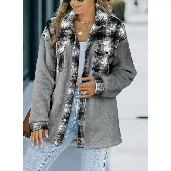 Happy Sailed Womens Flannel Plaid Contrast Fuzzy Fleece Jackets Long Sleeve Button Down Cozy Sherpa Jacket Outwear Coats