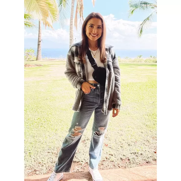 Happy Sailed Womens Flannel Plaid Contrast Fuzzy Fleece Jackets Long Sleeve Button Down Cozy Sherpa Jacket Outwear Coats