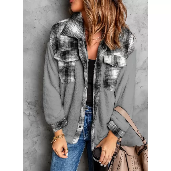 Happy Sailed Womens Flannel Plaid Contrast Fuzzy Fleece Jackets Long Sleeve Button Down Cozy Sherpa Jacket Outwear Coats