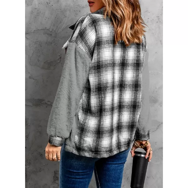 Happy Sailed Womens Flannel Plaid Contrast Fuzzy Fleece Jackets Long Sleeve Button Down Cozy Sherpa Jacket Outwear Coats