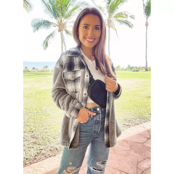 Happy Sailed Womens Flannel Plaid Contrast Fuzzy Fleece Jackets Long Sleeve Button Down Cozy Sherpa Jacket Outwear Coats
