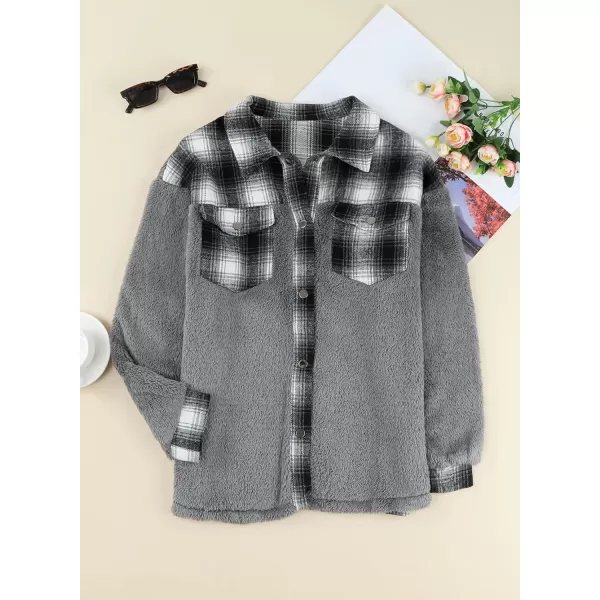 Happy Sailed Womens Flannel Plaid Contrast Fuzzy Fleece Jackets Long Sleeve Button Down Cozy Sherpa Jacket Outwear Coats