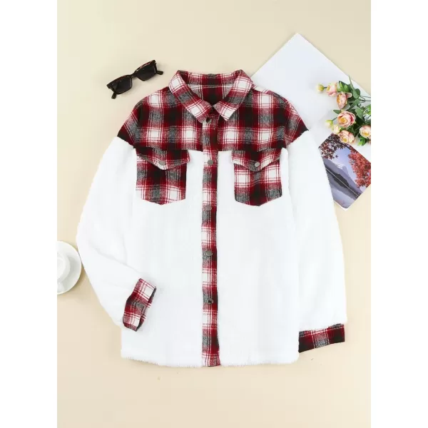 Happy Sailed Womens Flannel Plaid Contrast Fuzzy Fleece Jackets Long Sleeve Button Down Cozy Sherpa Jacket Outwear Coats