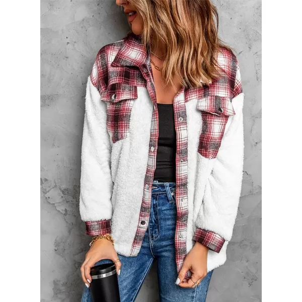 Happy Sailed Womens Flannel Plaid Contrast Fuzzy Fleece Jackets Long Sleeve Button Down Cozy Sherpa Jacket Outwear Coats