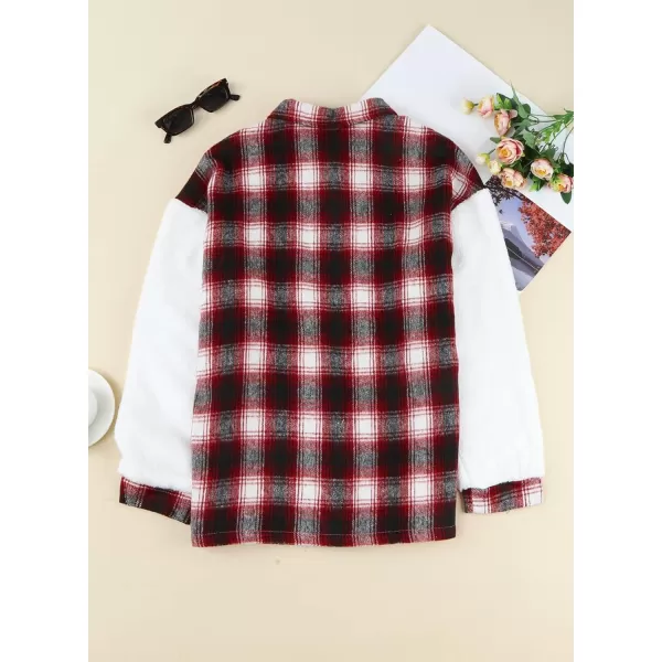 Happy Sailed Womens Flannel Plaid Contrast Fuzzy Fleece Jackets Long Sleeve Button Down Cozy Sherpa Jacket Outwear Coats
