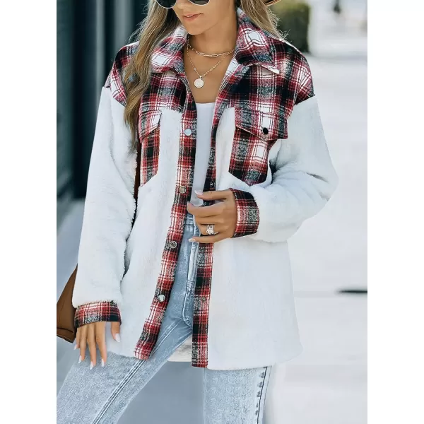 Happy Sailed Womens Flannel Plaid Contrast Fuzzy Fleece Jackets Long Sleeve Button Down Cozy Sherpa Jacket Outwear Coats