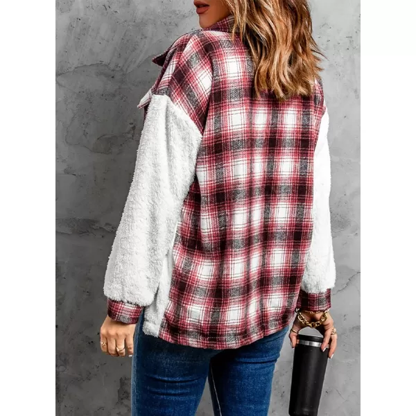 Happy Sailed Womens Flannel Plaid Contrast Fuzzy Fleece Jackets Long Sleeve Button Down Cozy Sherpa Jacket Outwear Coats