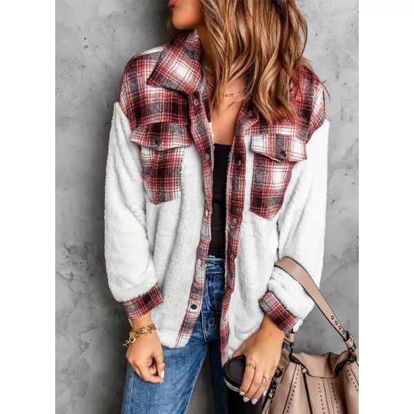 Happy Sailed Womens Flannel Plaid Contrast Fuzzy Fleece Jackets Long Sleeve Button Down Cozy Sherpa Jacket Outwear Coats