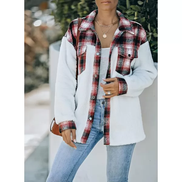 Happy Sailed Womens Flannel Plaid Contrast Fuzzy Fleece Jackets Long Sleeve Button Down Cozy Sherpa Jacket Outwear Coats