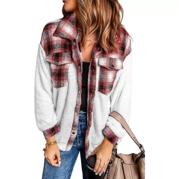 Happy Sailed Womens Flannel Plaid Contrast Fuzzy Fleece Jackets Long Sleeve Button Down Cozy Sherpa Jacket Outwear Coats