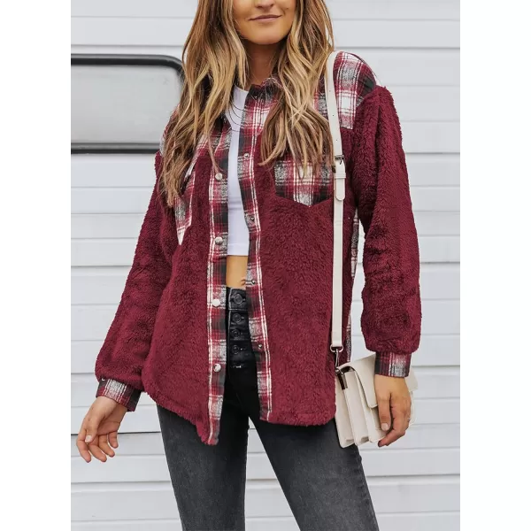 Happy Sailed Womens Flannel Plaid Contrast Fuzzy Fleece Jackets Long Sleeve Button Down Cozy Sherpa Jacket Outwear Coats