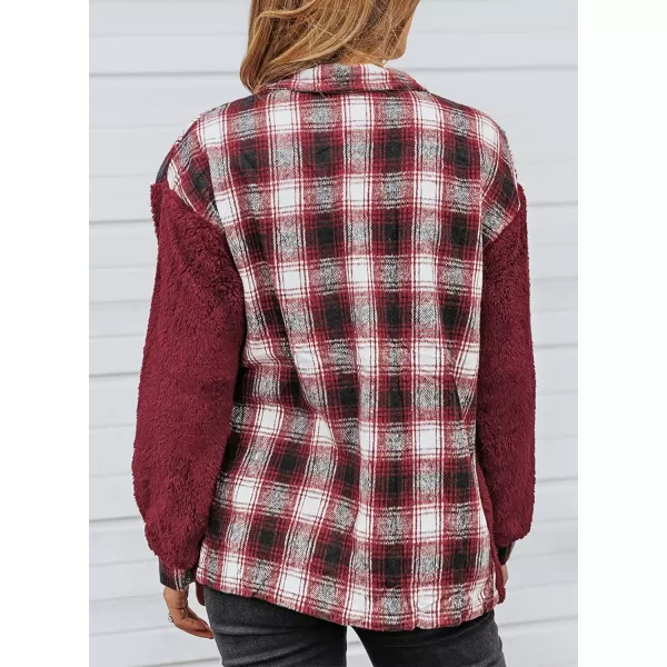 Happy Sailed Womens Flannel Plaid Contrast Fuzzy Fleece Jackets Long Sleeve Button Down Cozy Sherpa Jacket Outwear Coats