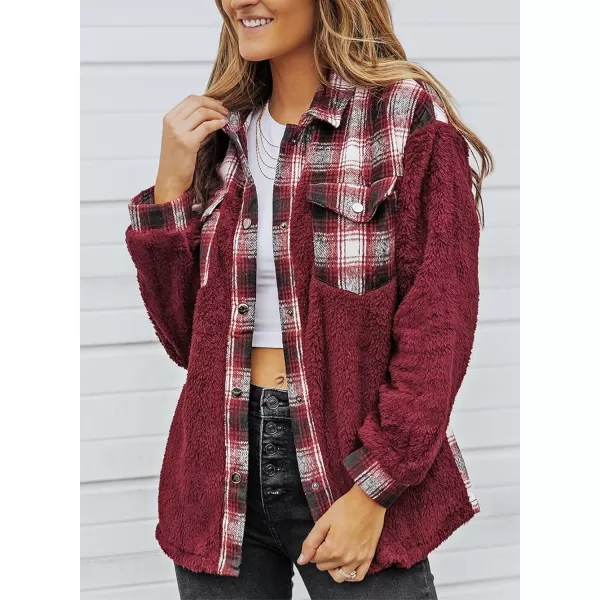 Happy Sailed Womens Flannel Plaid Contrast Fuzzy Fleece Jackets Long Sleeve Button Down Cozy Sherpa Jacket Outwear Coats