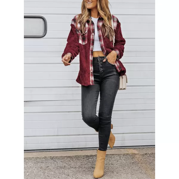 Happy Sailed Womens Flannel Plaid Contrast Fuzzy Fleece Jackets Long Sleeve Button Down Cozy Sherpa Jacket Outwear Coats