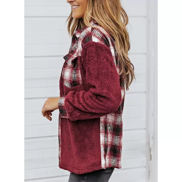 Happy Sailed Womens Flannel Plaid Contrast Fuzzy Fleece Jackets Long Sleeve Button Down Cozy Sherpa Jacket Outwear Coats