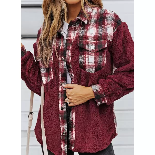 Happy Sailed Womens Flannel Plaid Contrast Fuzzy Fleece Jackets Long Sleeve Button Down Cozy Sherpa Jacket Outwear Coats
