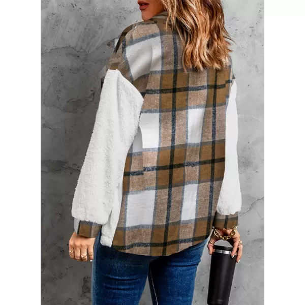 Happy Sailed Womens Flannel Plaid Contrast Fuzzy Fleece Jackets Long Sleeve Button Down Cozy Sherpa Jacket Outwear Coats