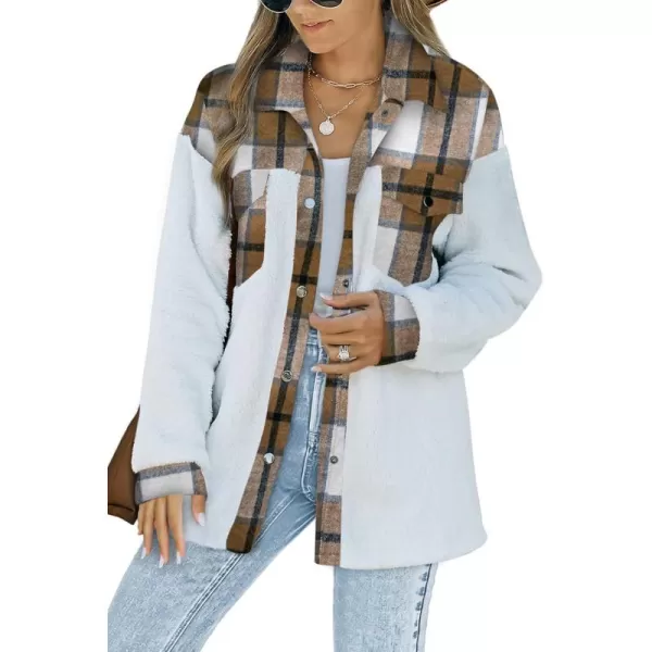 Happy Sailed Womens Flannel Plaid Contrast Fuzzy Fleece Jackets Long Sleeve Button Down Cozy Sherpa Jacket Outwear Coats